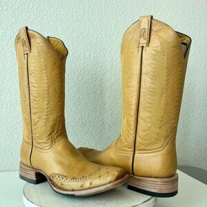 NEW Rod Patrick Mens Cowboy Boots 14B Tan Napa Buffalo Ostrich Western Blunt Toe